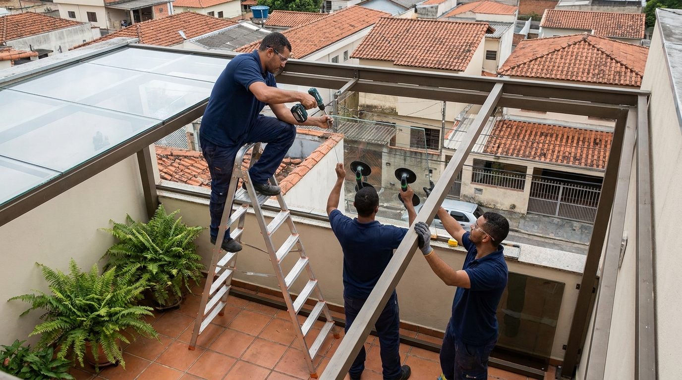 Cobertura de vidro em terraço com telhados em Curitiba-PR