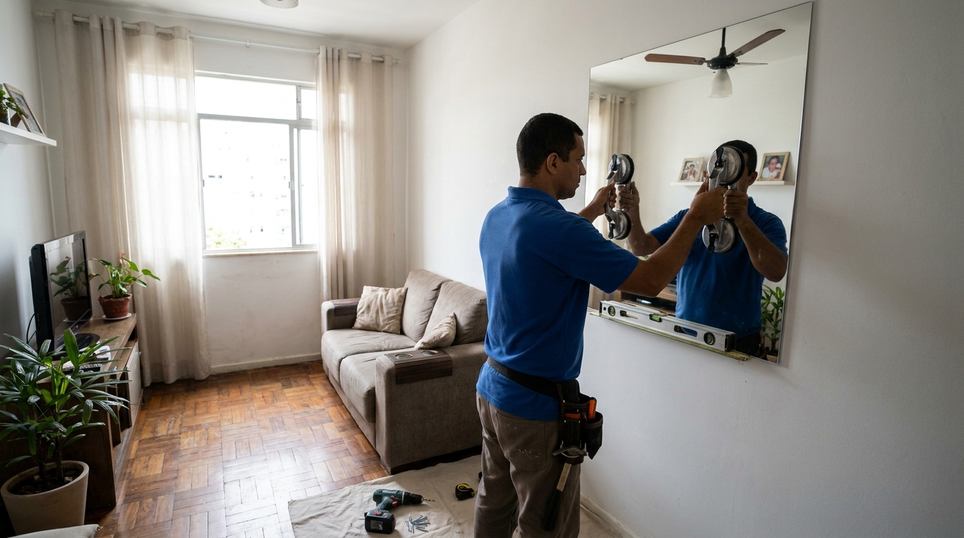 Espelho sob medida com parquet em Curitiba-PR