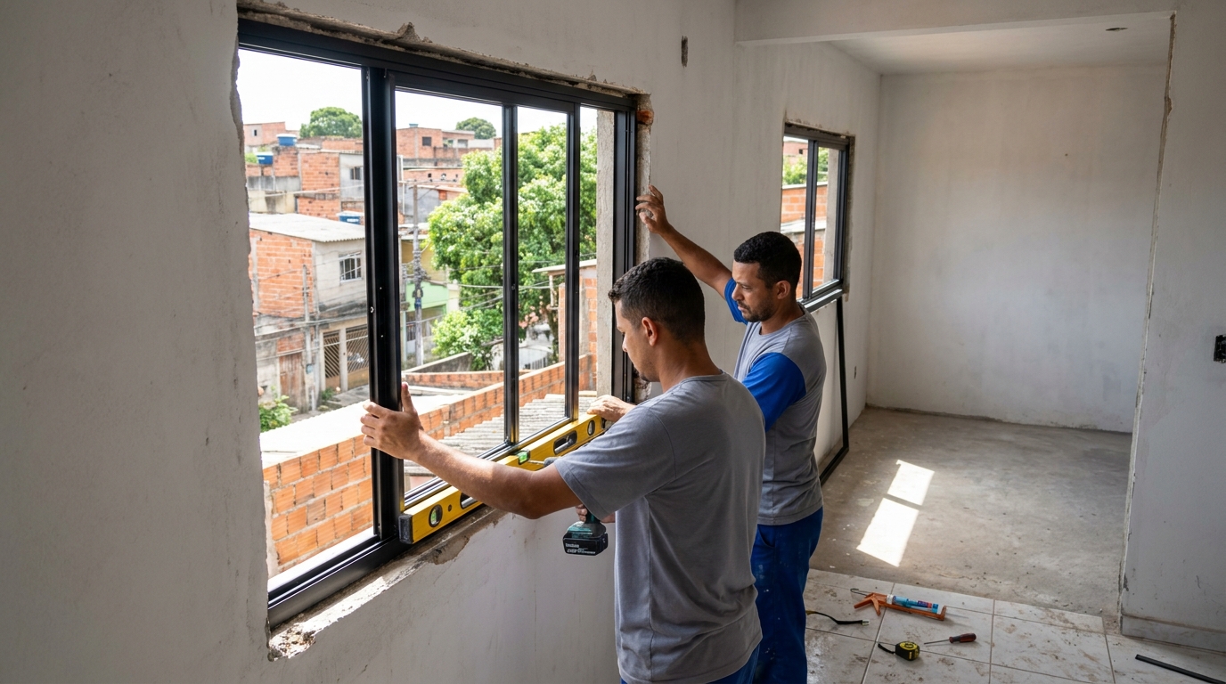 Esquadria de alumínio em obra em Curitiba-PR