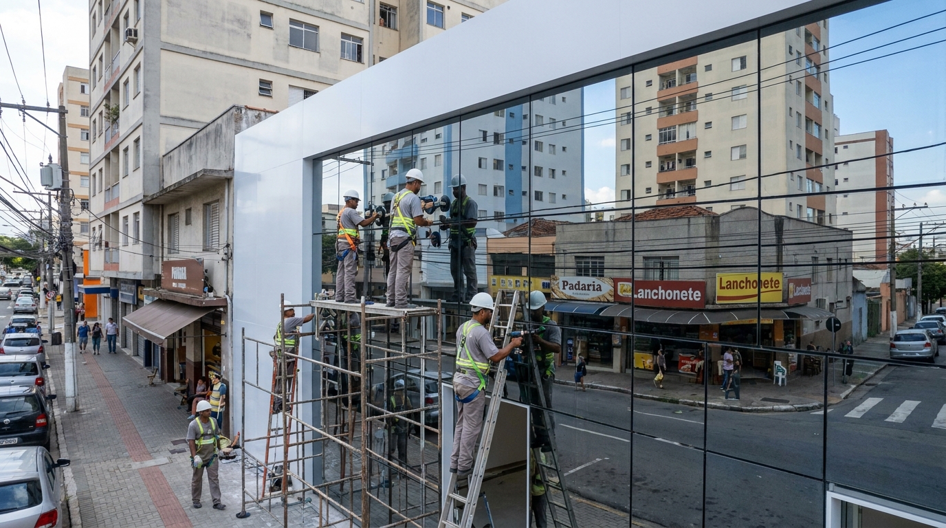 Fachada espelhada em esquina em Curitiba-PR