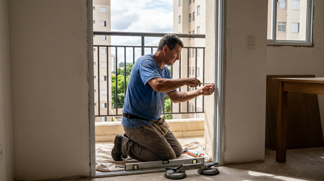 Janela de vidro em apartamento alto em Curitiba-PR